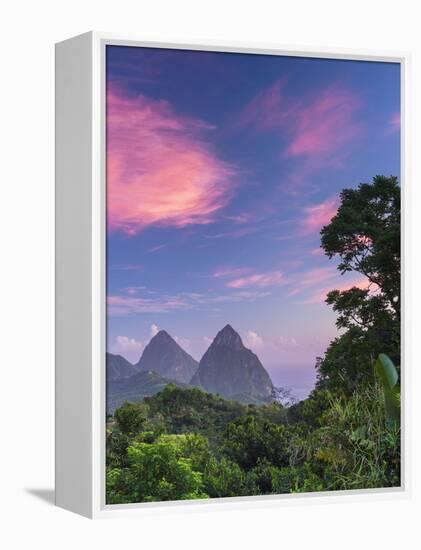 Caribbean, St Lucia, Petit and Gros Piton Mountains (UNESCO World Heritage Site)-Alan Copson-Framed Premier Image Canvas