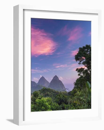 Caribbean, St Lucia, Petit and Gros Piton Mountains (UNESCO World Heritage Site)-Alan Copson-Framed Photographic Print