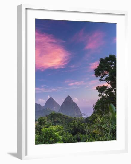 Caribbean, St Lucia, Petit and Gros Piton Mountains (UNESCO World Heritage Site)-Alan Copson-Framed Photographic Print