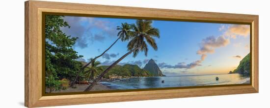 Caribbean, St Lucia, Soufriere, Soufriere Bay, Soufriere Beach and Petit Piton-Alan Copson-Framed Premier Image Canvas