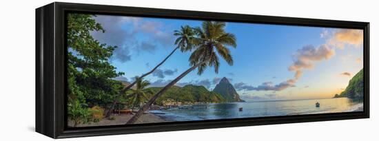 Caribbean, St Lucia, Soufriere, Soufriere Bay, Soufriere Beach and Petit Piton-Alan Copson-Framed Premier Image Canvas