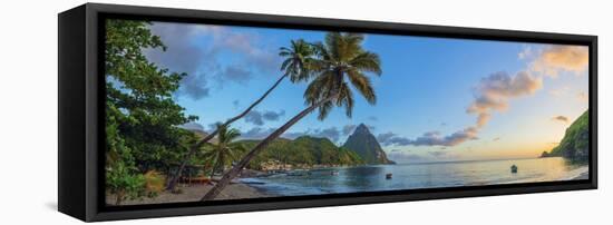 Caribbean, St Lucia, Soufriere, Soufriere Bay, Soufriere Beach and Petit Piton-Alan Copson-Framed Premier Image Canvas