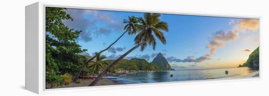 Caribbean, St Lucia, Soufriere, Soufriere Bay, Soufriere Beach and Petit Piton-Alan Copson-Framed Premier Image Canvas