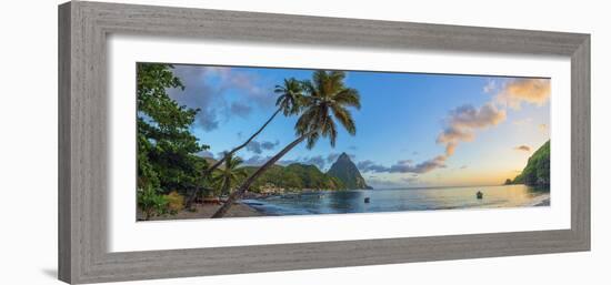 Caribbean, St Lucia, Soufriere, Soufriere Bay, Soufriere Beach and Petit Piton-Alan Copson-Framed Photographic Print