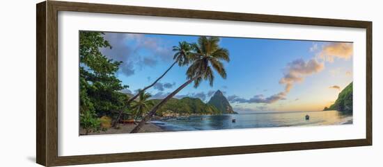 Caribbean, St Lucia, Soufriere, Soufriere Bay, Soufriere Beach and Petit Piton-Alan Copson-Framed Photographic Print