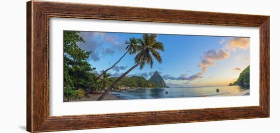 Caribbean, St Lucia, Soufriere, Soufriere Bay, Soufriere Beach and Petit Piton-Alan Copson-Framed Photographic Print