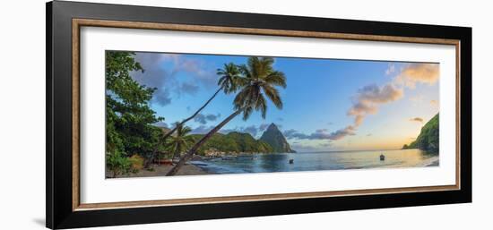 Caribbean, St Lucia, Soufriere, Soufriere Bay, Soufriere Beach and Petit Piton-Alan Copson-Framed Photographic Print