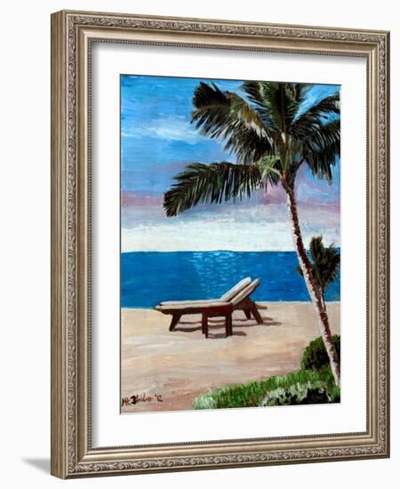 Caribbean Strand with Beach Chairs-Martina Bleichner-Framed Art Print