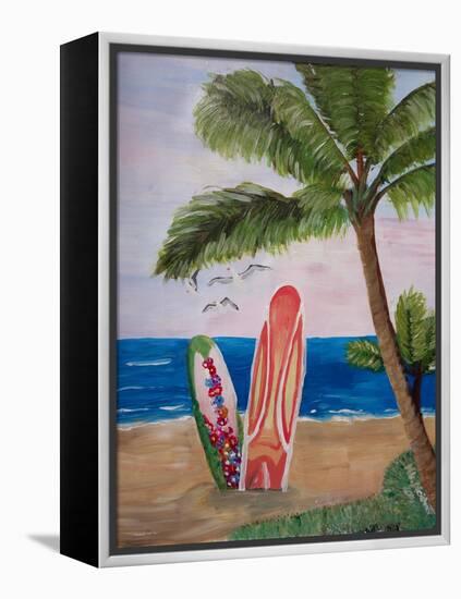 Caribbean Strand with Surf Boards-Martina Bleichner-Framed Stretched Canvas