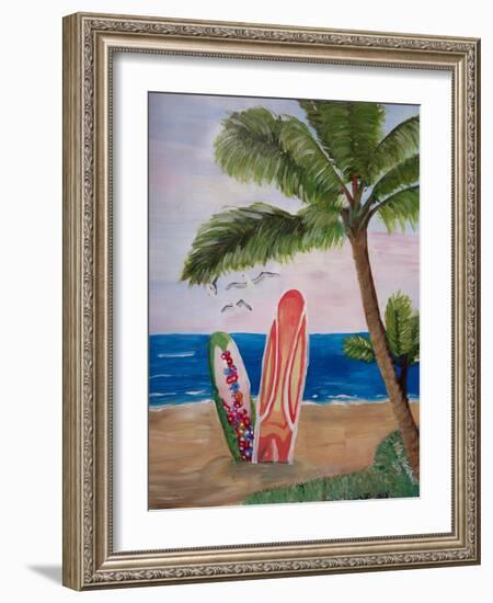 Caribbean Strand with Surf Boards-Martina Bleichner-Framed Art Print