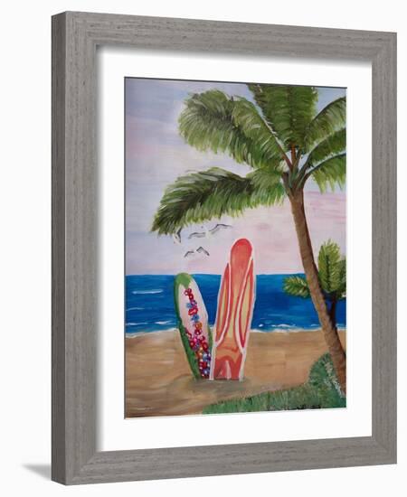 Caribbean Strand with Surf Boards-Martina Bleichner-Framed Art Print