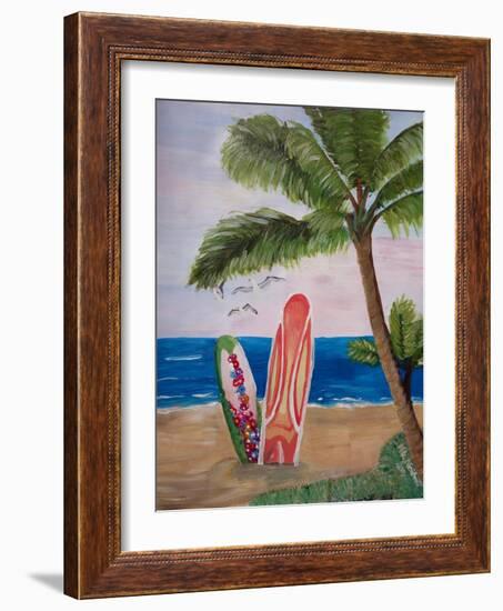 Caribbean Strand with Surf Boards-Martina Bleichner-Framed Art Print