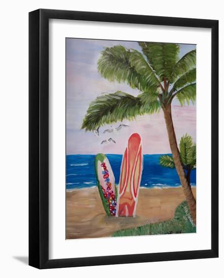 Caribbean Strand with Surf Boards-Martina Bleichner-Framed Art Print