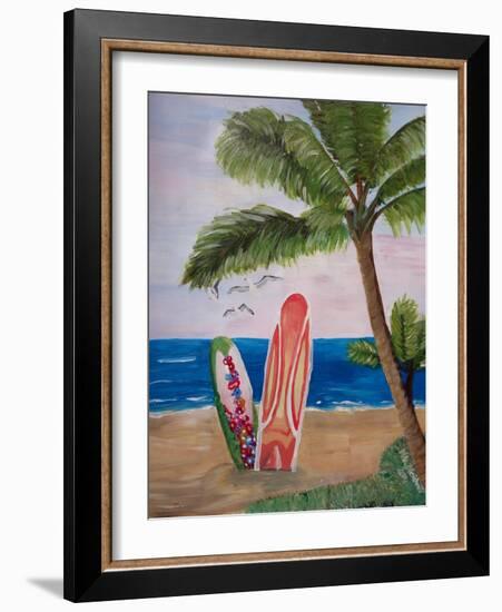 Caribbean Strand with Surf Boards-Martina Bleichner-Framed Art Print