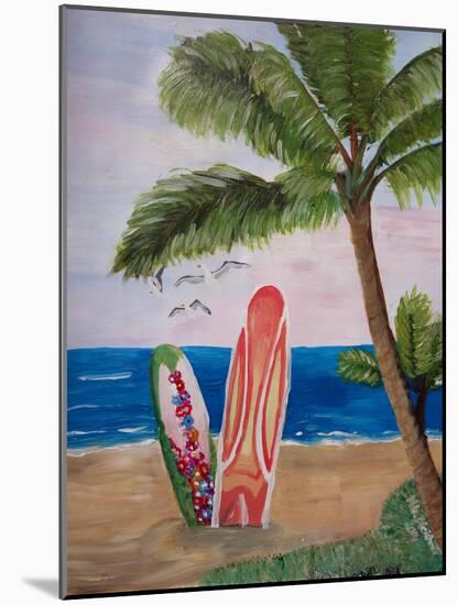 Caribbean Strand with Surf Boards-Martina Bleichner-Mounted Art Print