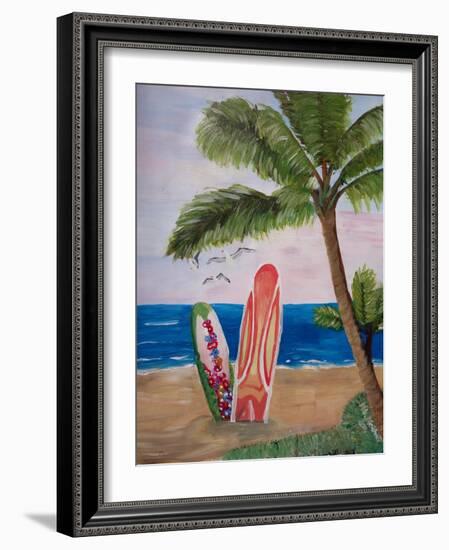 Caribbean Strand with Surf Boards-Martina Bleichner-Framed Art Print