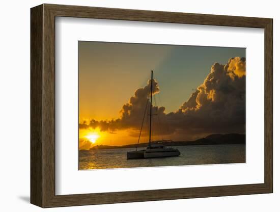 Caribbean, Virgin Islands. Sailboat Moored in Frank Bay at Sunset-Jaynes Gallery-Framed Photographic Print