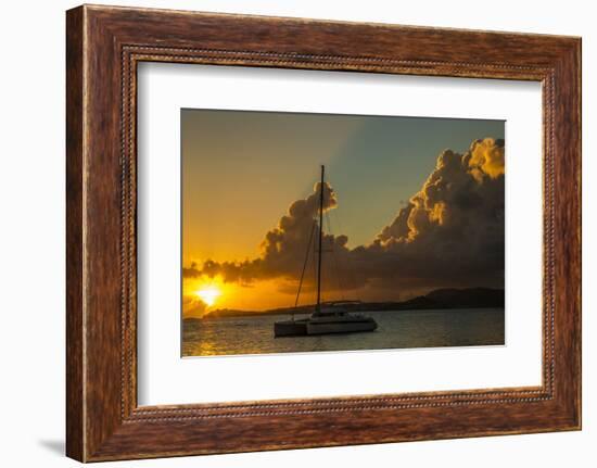 Caribbean, Virgin Islands. Sailboat Moored in Frank Bay at Sunset-Jaynes Gallery-Framed Photographic Print