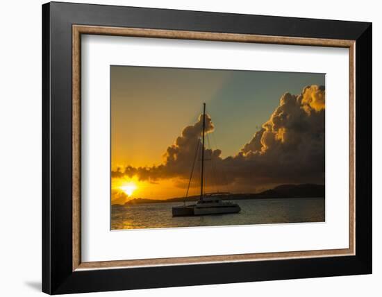 Caribbean, Virgin Islands. Sailboat Moored in Frank Bay at Sunset-Jaynes Gallery-Framed Photographic Print