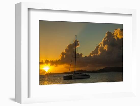 Caribbean, Virgin Islands. Sailboat Moored in Frank Bay at Sunset-Jaynes Gallery-Framed Photographic Print