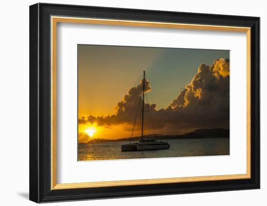 Caribbean, Virgin Islands. Sailboat Moored in Frank Bay at Sunset-Jaynes Gallery-Framed Photographic Print