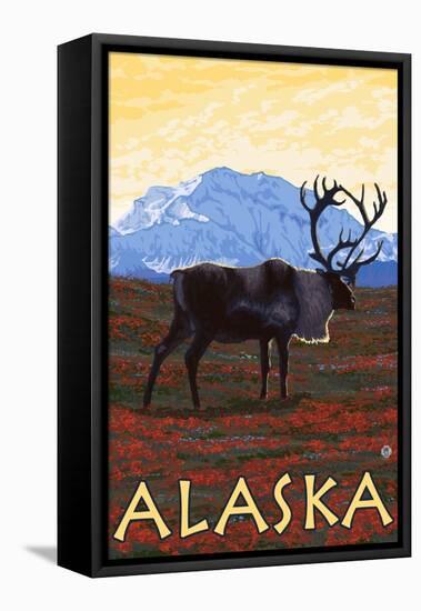 Caribou, Alaska-Lantern Press-Framed Stretched Canvas