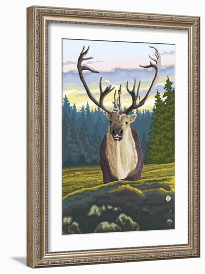 Caribou and Forest-Lantern Press-Framed Art Print