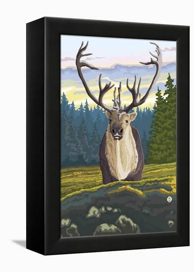 Caribou and Forest-Lantern Press-Framed Stretched Canvas