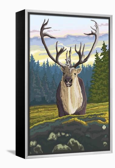 Caribou and Forest-Lantern Press-Framed Stretched Canvas