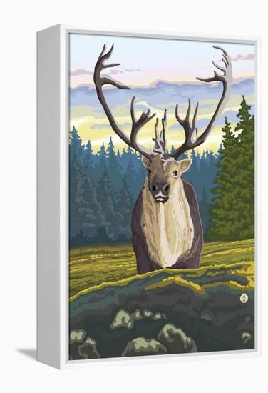 Caribou and Forest-Lantern Press-Framed Stretched Canvas