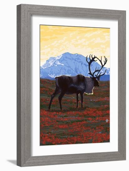 Caribou and Mountain-Lantern Press-Framed Art Print