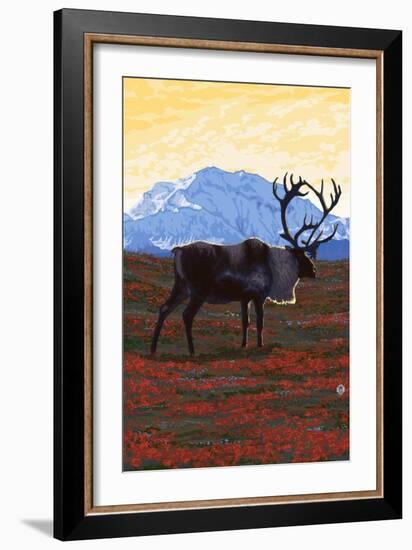 Caribou and Mountain-Lantern Press-Framed Art Print