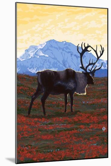 Caribou and Mountain-Lantern Press-Mounted Art Print