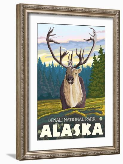 Caribou in the Wild, Denali National Park, Alaska-Lantern Press-Framed Art Print