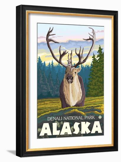 Caribou in the Wild, Denali National Park, Alaska-Lantern Press-Framed Art Print