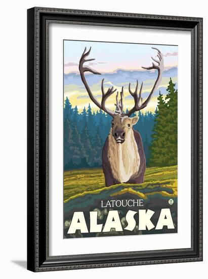 Caribou in the Wild, Latouche, Alaska-Lantern Press-Framed Art Print