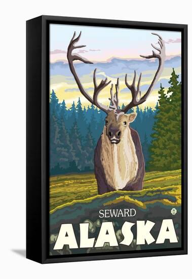 Caribou in the Wild, Seward, Alaska-Lantern Press-Framed Stretched Canvas