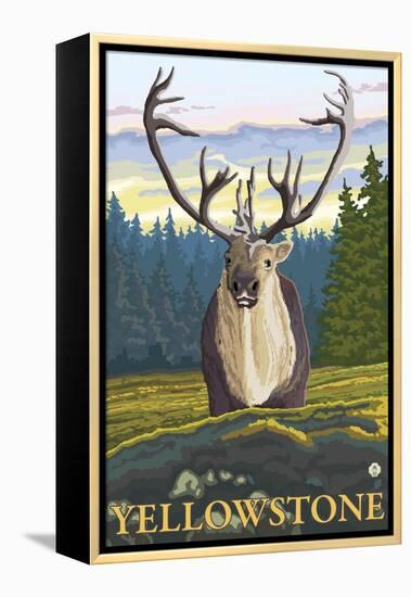 Caribou in the Wild, Yellowstone National Park-Lantern Press-Framed Stretched Canvas