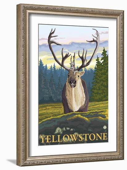 Caribou in the Wild, Yellowstone National Park-Lantern Press-Framed Art Print