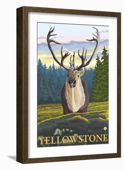 Caribou in the Wild, Yellowstone National Park-Lantern Press-Framed Art Print