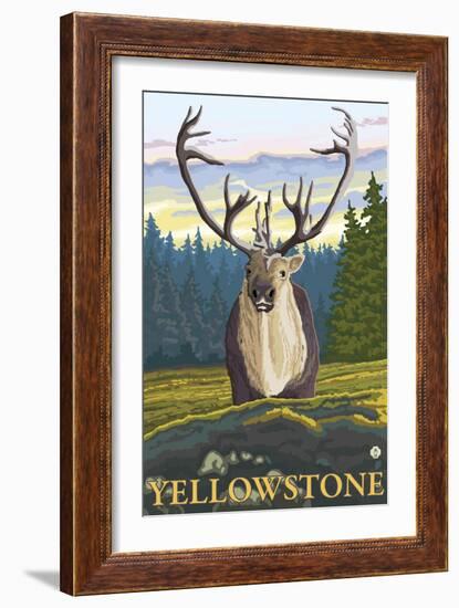 Caribou in the Wild, Yellowstone National Park-Lantern Press-Framed Art Print