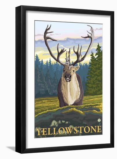 Caribou in the Wild, Yellowstone National Park-Lantern Press-Framed Art Print