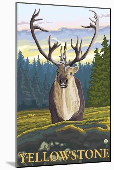 Caribou in the Wild, Yellowstone National Park-Lantern Press-Mounted Art Print