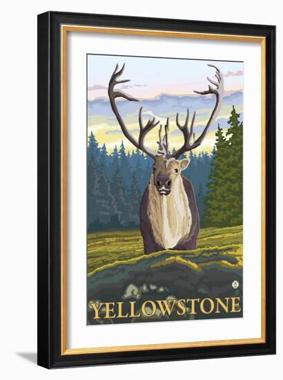 Caribou in the Wild, Yellowstone National Park-Lantern Press-Framed Art Print