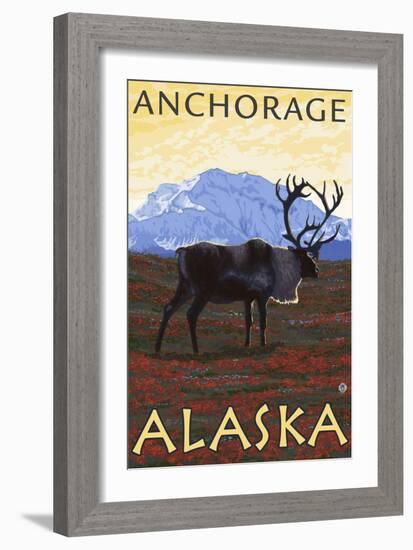 Caribou Scene, Anchorage, Alaska-Lantern Press-Framed Art Print
