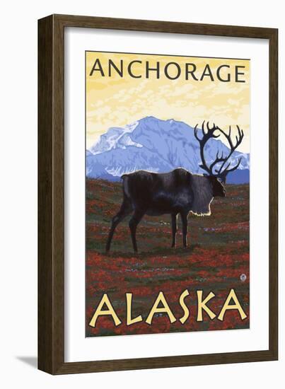 Caribou Scene, Anchorage, Alaska-Lantern Press-Framed Art Print