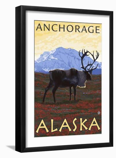 Caribou Scene, Anchorage, Alaska-Lantern Press-Framed Art Print