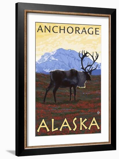 Caribou Scene, Anchorage, Alaska-Lantern Press-Framed Art Print