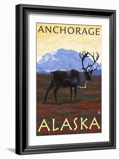 Caribou Scene, Anchorage, Alaska-Lantern Press-Framed Art Print