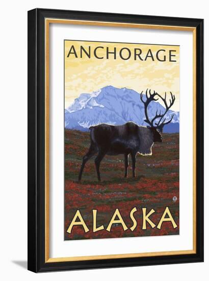 Caribou Scene, Anchorage, Alaska-Lantern Press-Framed Art Print